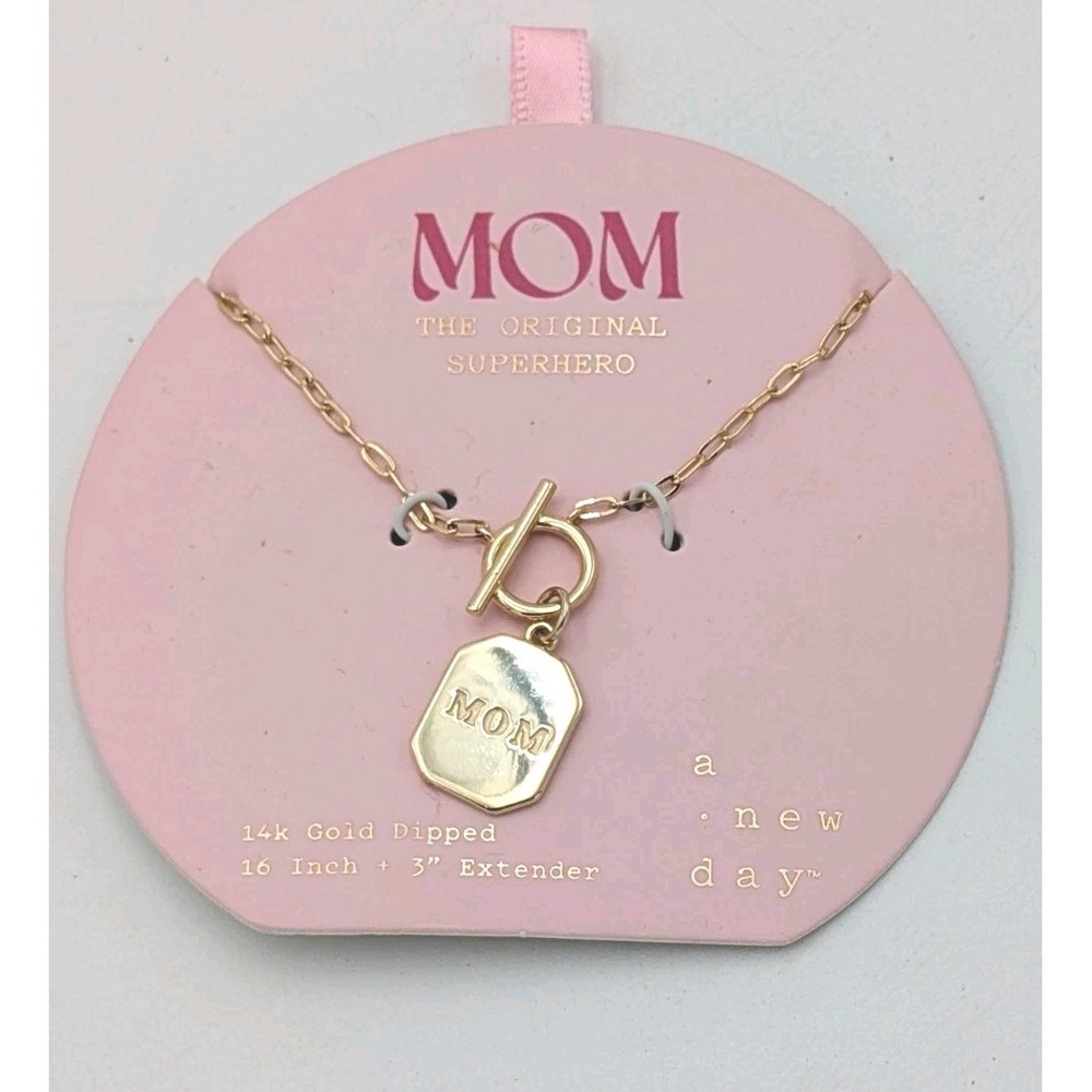 A New Day 14k Gold Dipped MOM Pendant Necklace Cubic Zirconia 16" Extender
